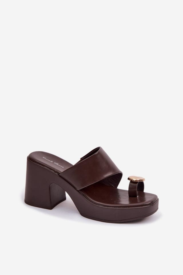 Love Lace Love Lace Women's Heeled Sandals with Golden Toe Detail & Column Heel Comfort in Brown - 2