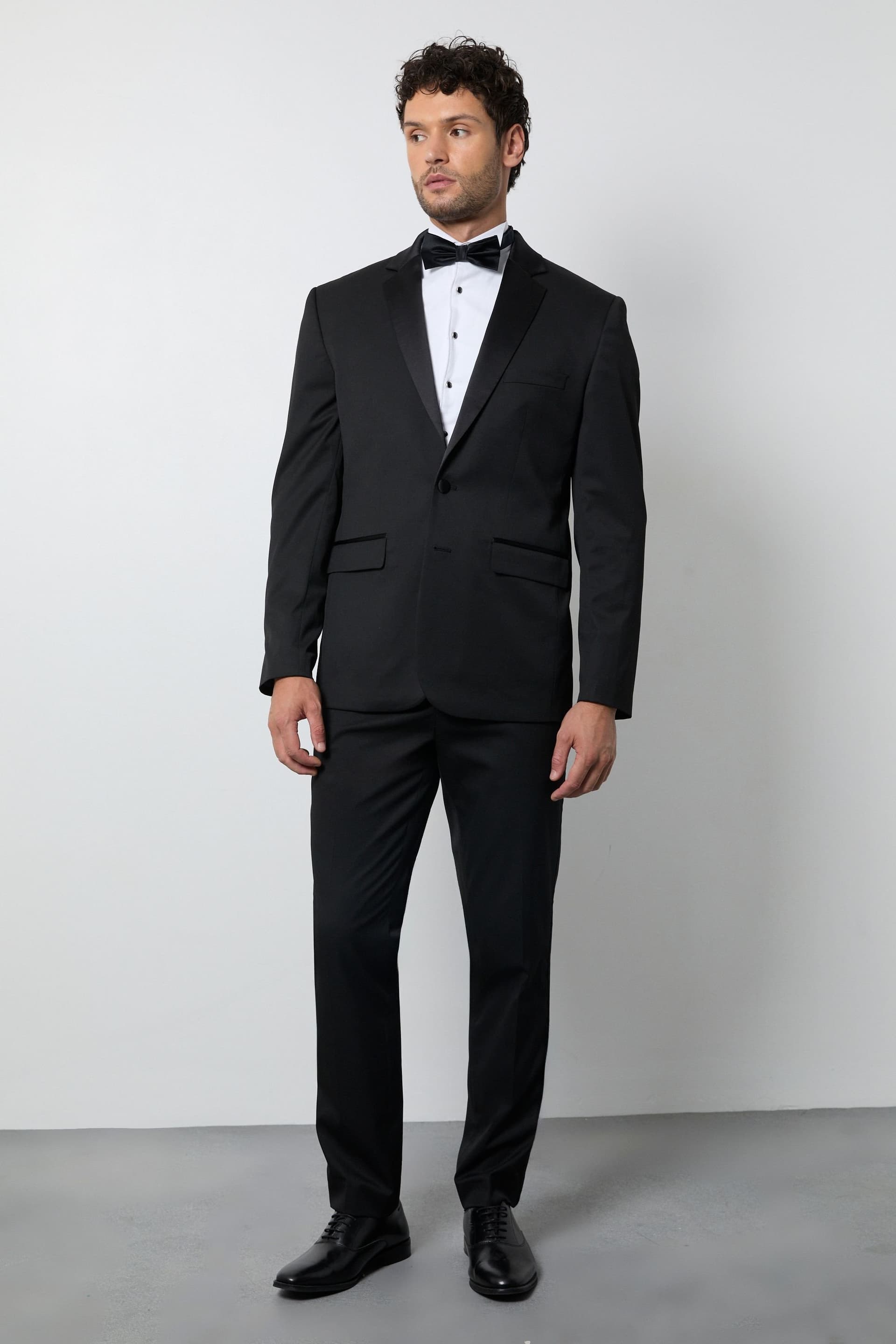Burton Burton Men's Black Satin Tape Slim Fit Tuxedo Trousers