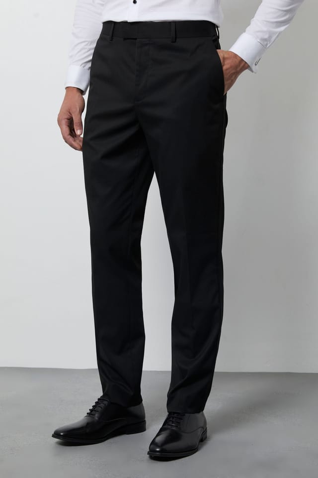 Burton Burton Men's Black Satin Tape Slim Fit Tuxedo Trousers - 2