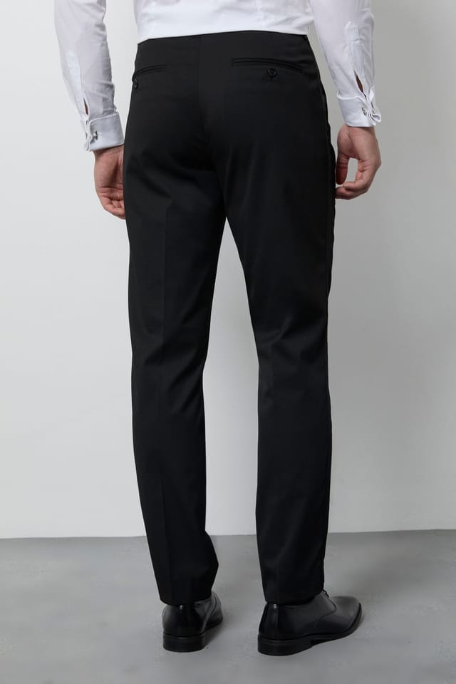 Burton Burton Men's Black Satin Tape Slim Fit Tuxedo Trousers - 3