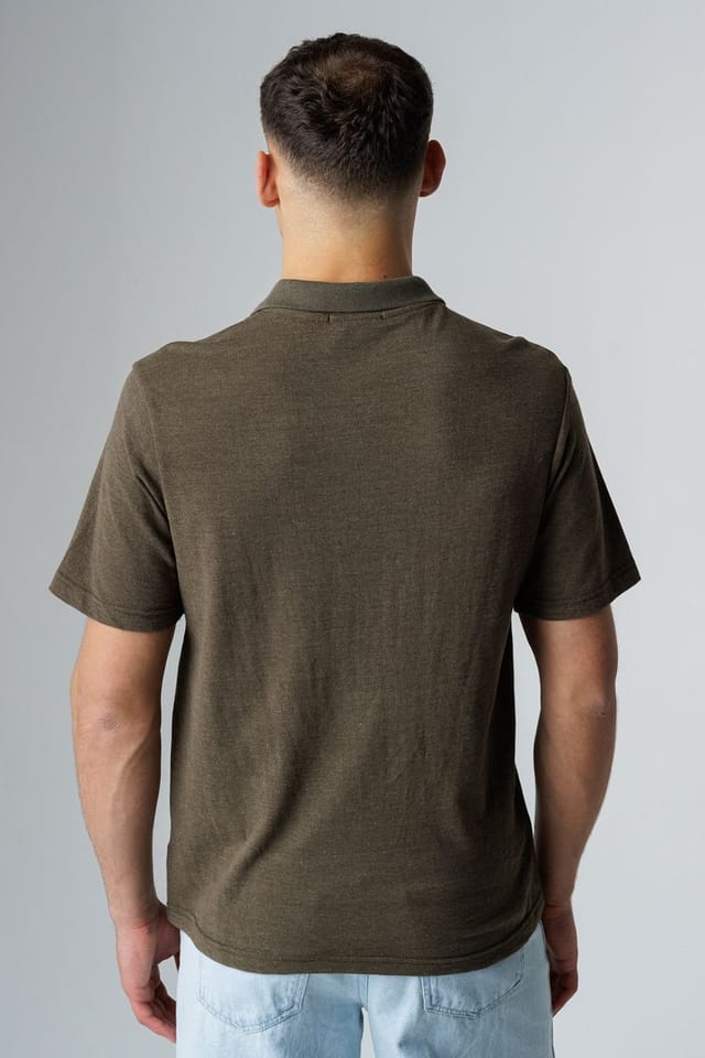 Influence Influence Men's Cotton Light Knit Short Sleeve Button Polo Shirt in Khaki - 2