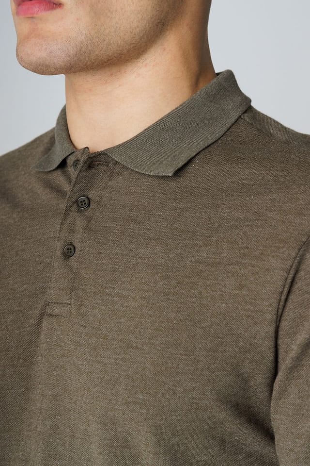 Influence Influence Men's Cotton Light Knit Short Sleeve Button Polo Shirt in Khaki - 3