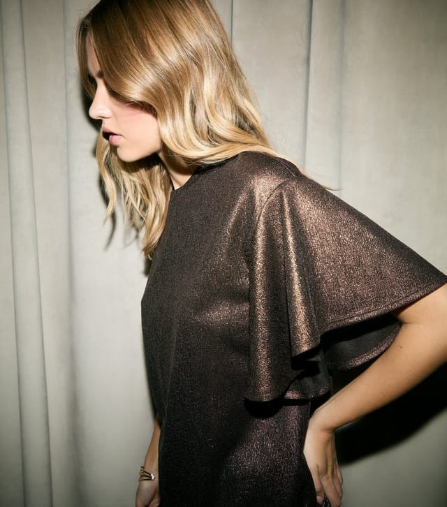 New Look Women's Bronze Metallic Jersey Flutter Sleeve Top New Look - 2