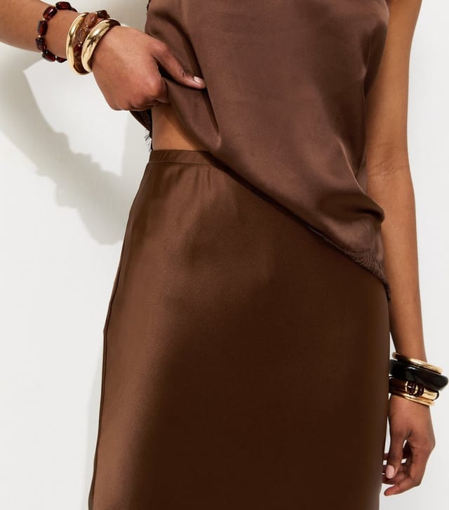 New Look Women's Dark Brown Deep Lace Trim Midi Skirt New Look - 2