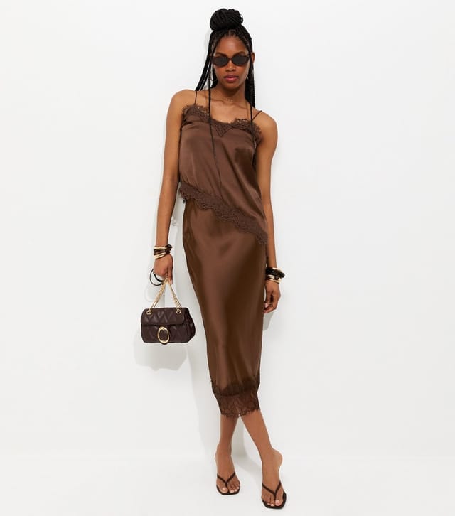 New Look Women's Dark Brown Deep Lace Trim Midi Skirt New Look - 3