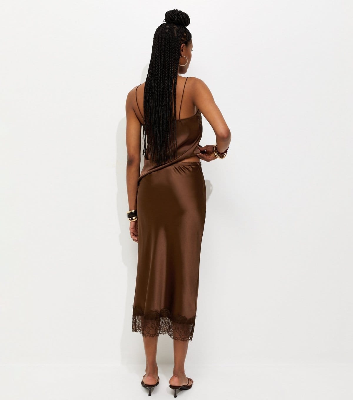 New Look Women's Dark Brown Deep Lace Trim Midi Skirt New Look - 4