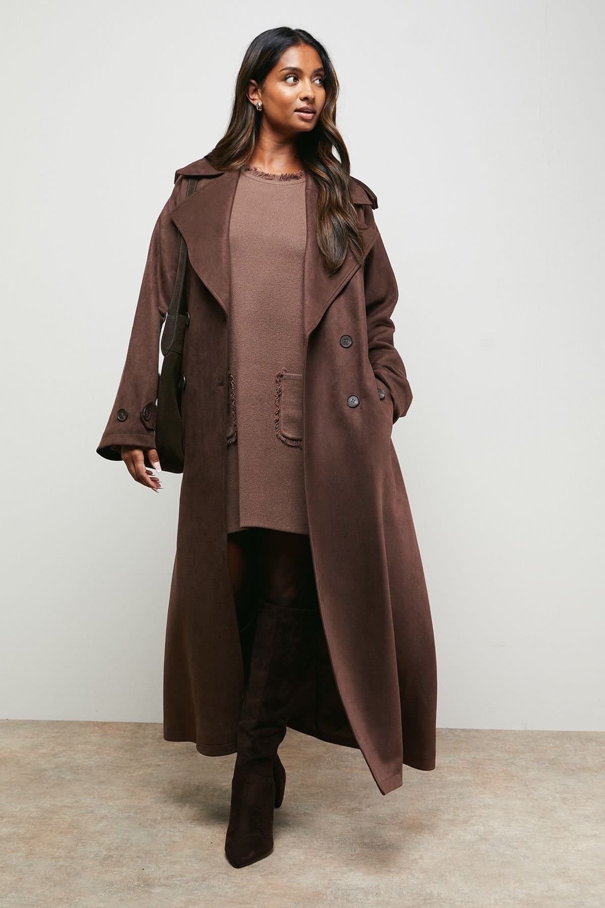Oasis Oasis Women's Cuff Detail Belted Coat in Chocolate