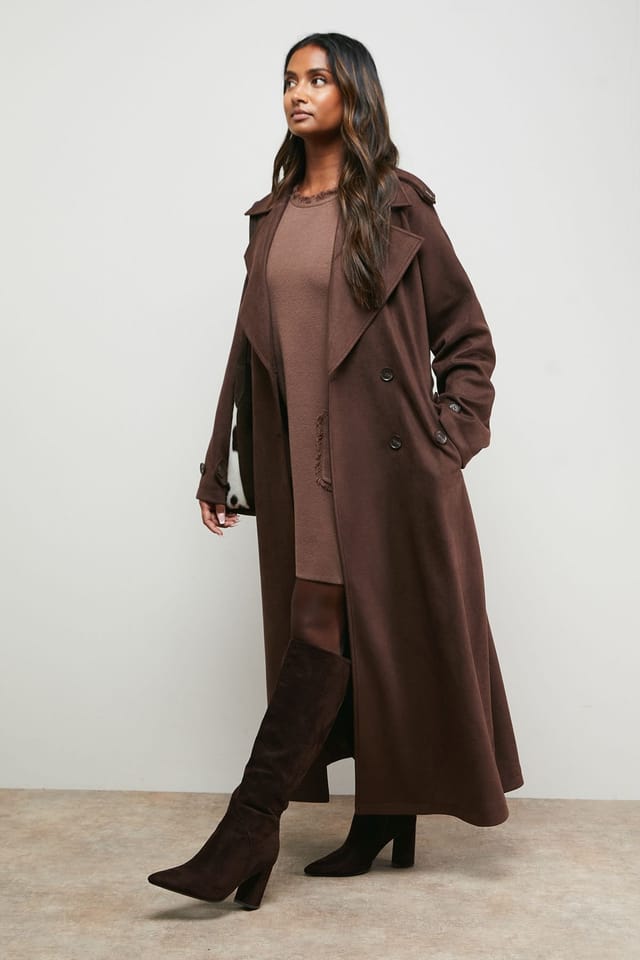 Oasis Oasis Women's Cuff Detail Belted Coat in Chocolate - 2