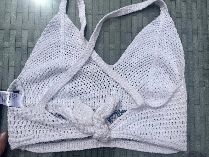 Topshop Topshop white crocheted bralet with blue embroidery size 8 - 1