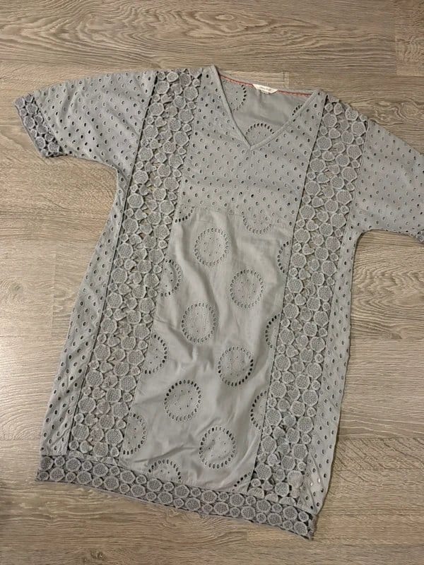 White Stuff Grey Broderie Anglaise Tunic Dress UK 8 Boho Lace