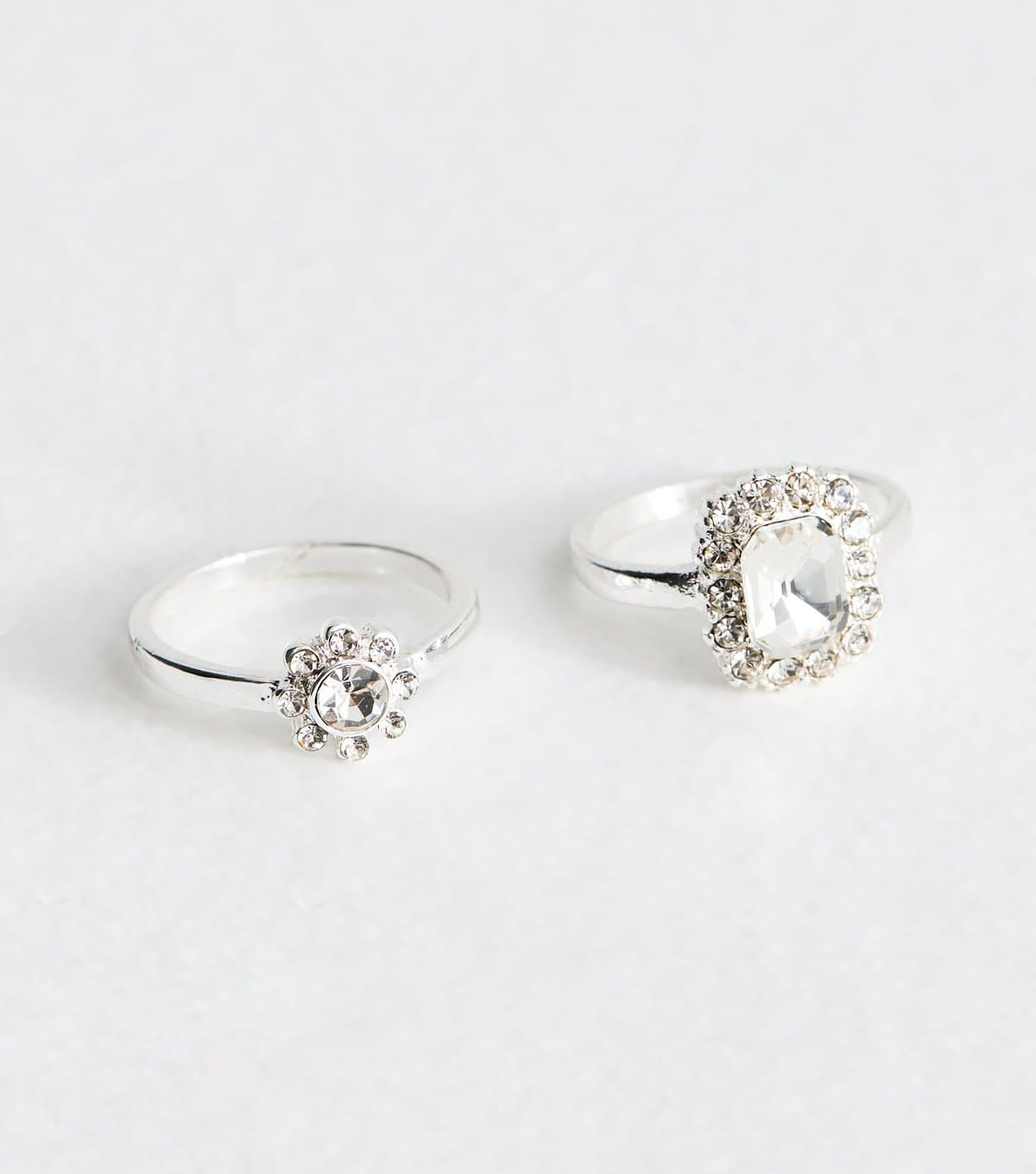 New Look Pack of 2 Silver Tone Diamante Gem Rings New Look