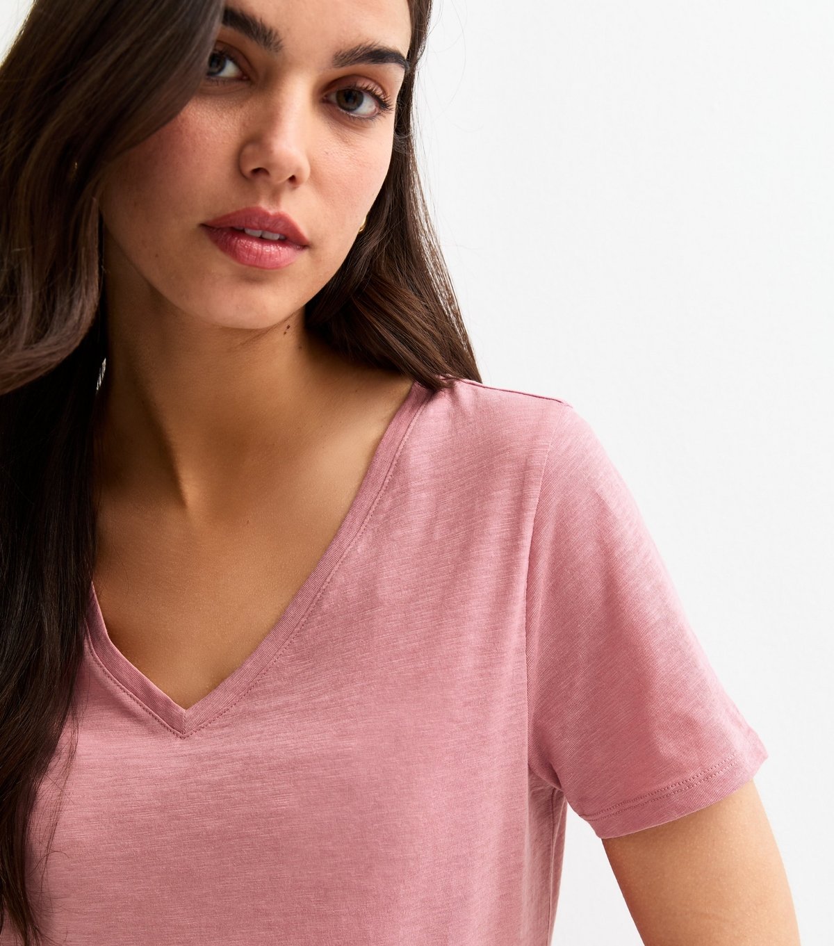 New Look Women's Pink Cotton V Neck T-Shirt New Look - 2