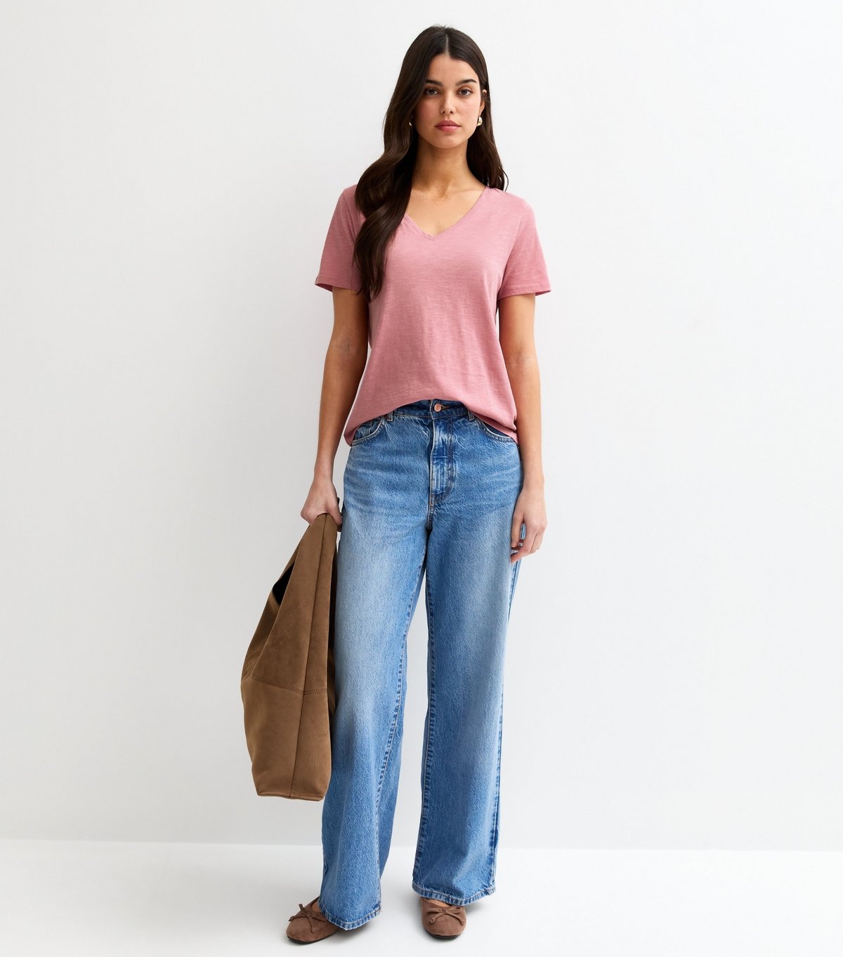 New Look Women's Pink Cotton V Neck T-Shirt New Look - 3