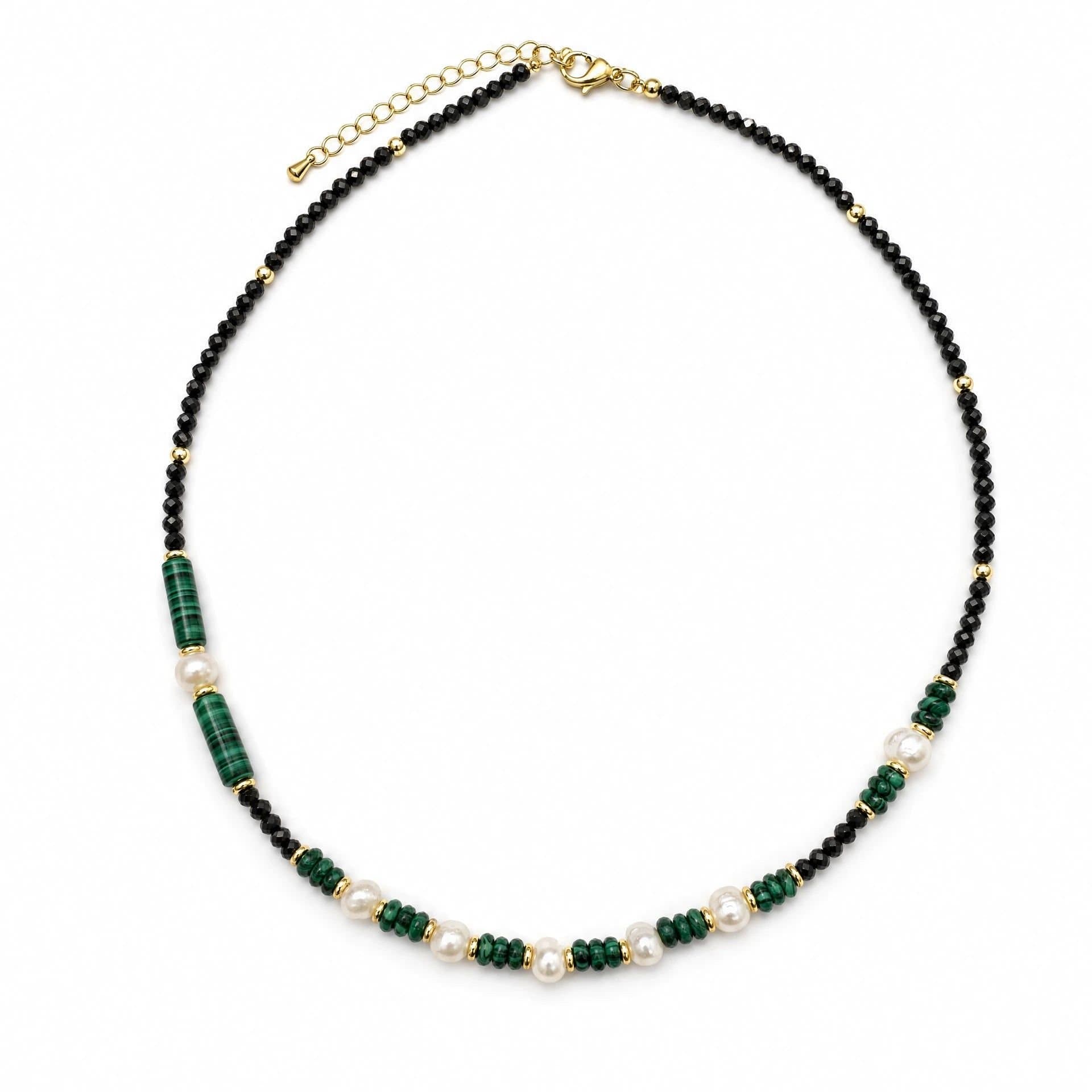 Angel Barocco Angel Barocco Women's Malachite, Black Crystal & Baroque Pearl Beaded Necklace - Natural