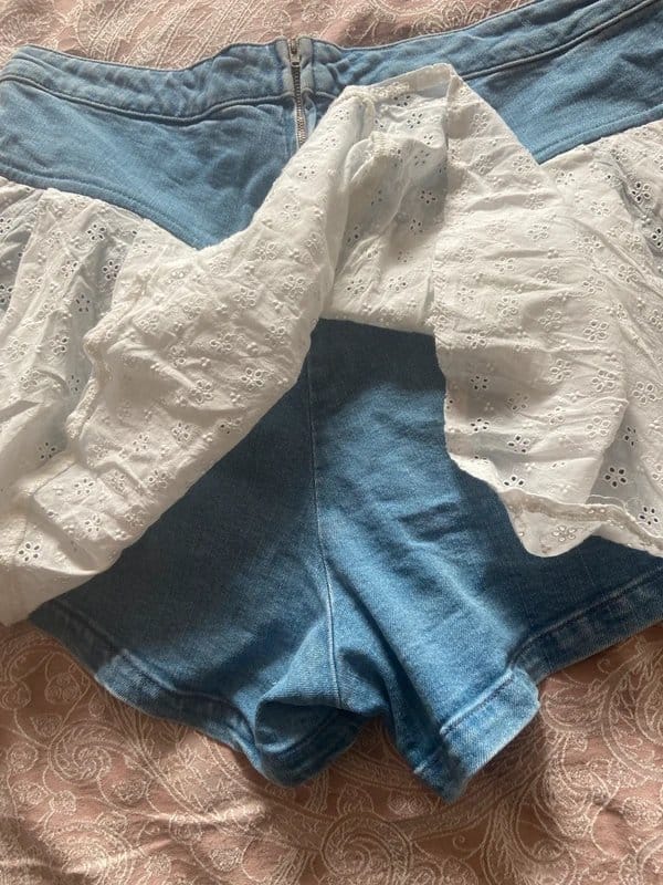 ASOS Denim Shorts with Broderie Anglaise Frill Skirt