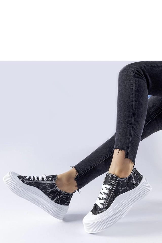Love Lace Love Lace Women's Cavi Monogram Low Profile Fabric Sneakers with Lace Up Comfort in Black - 3