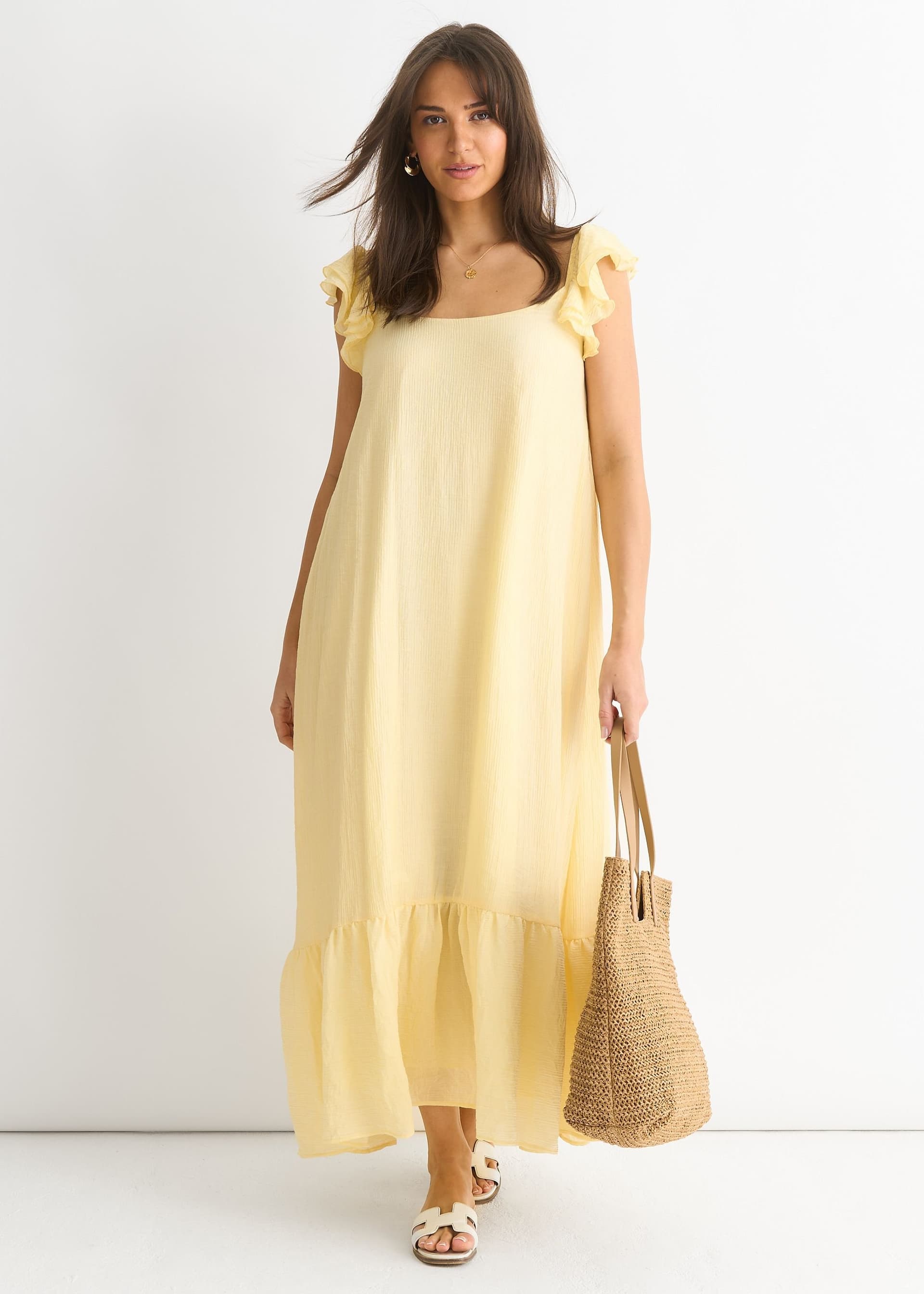 Gini London Gini London Women's Lemon Ruffle Short Sleeve Viscose Maxi Dress