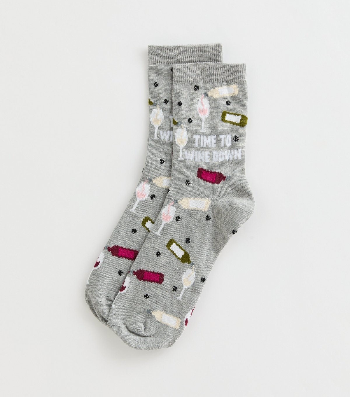 New Look Mid Grey Wine Pattern Ankle Socks New Look - 1