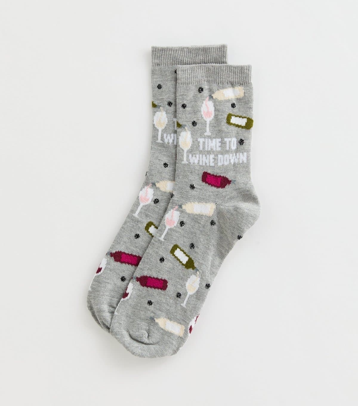 New Look New Look Mid Grey Wine Pattern Ankle Socks