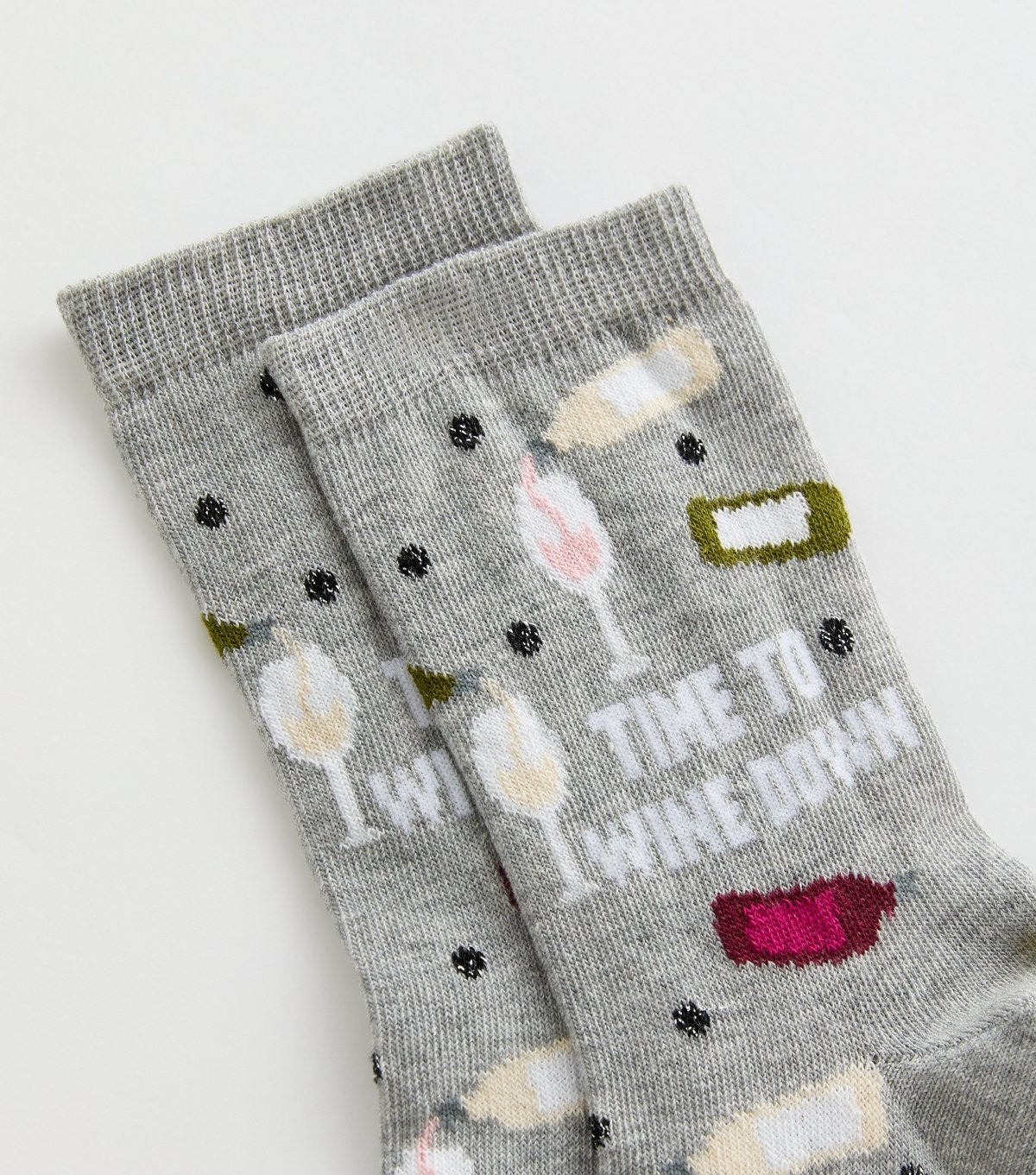 New Look Mid Grey Wine Pattern Ankle Socks New Look - 2