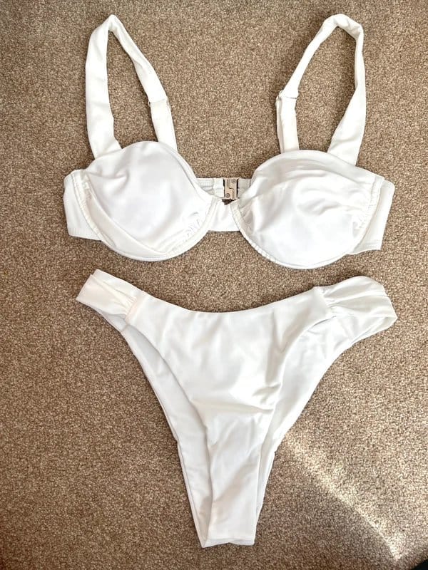 TikTok Shop White Ruched Bikini Set Women's Size UK S