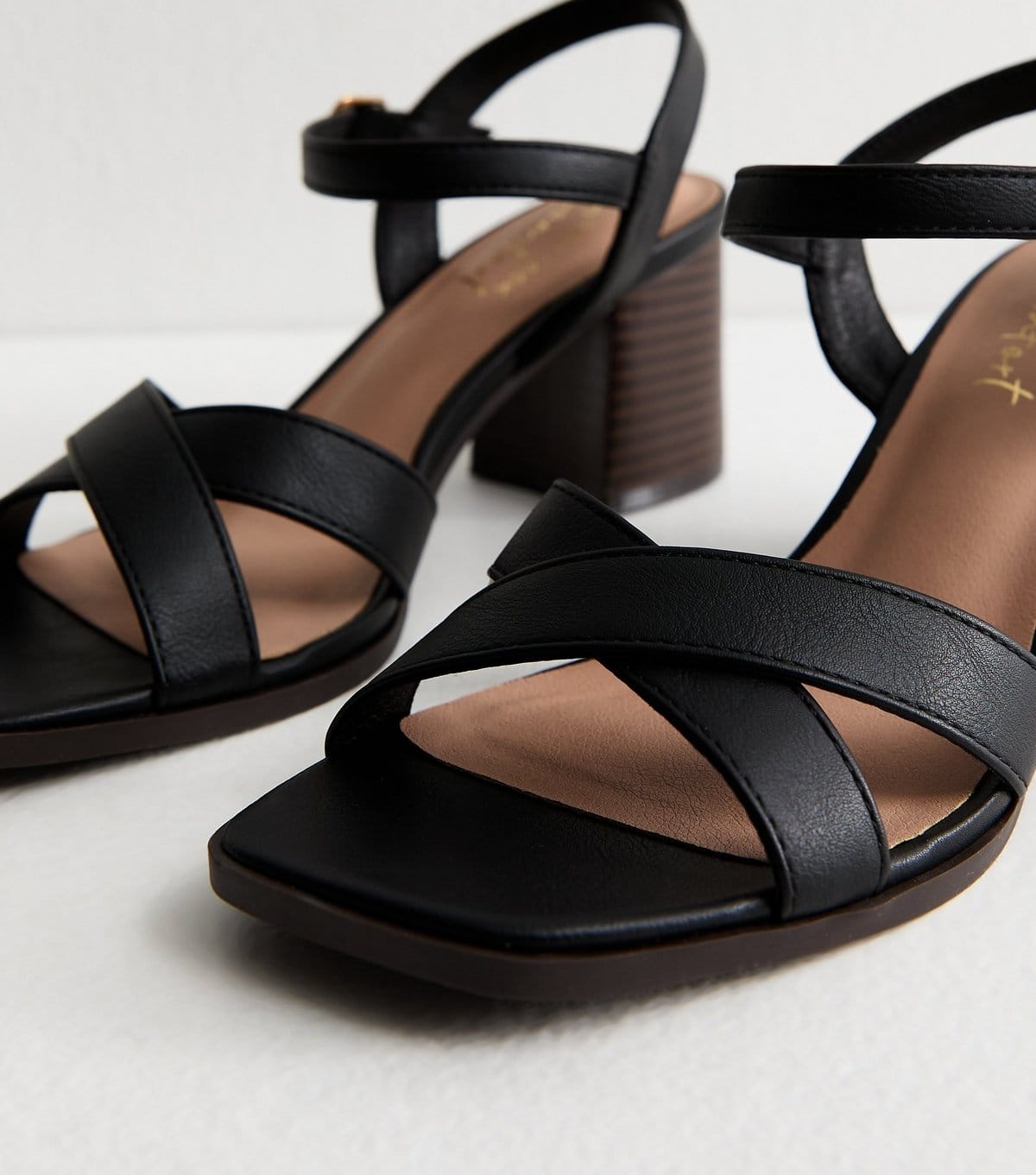 New Look Women's Black Faux Leather Block Heel Sandals Vegan New Look - 4