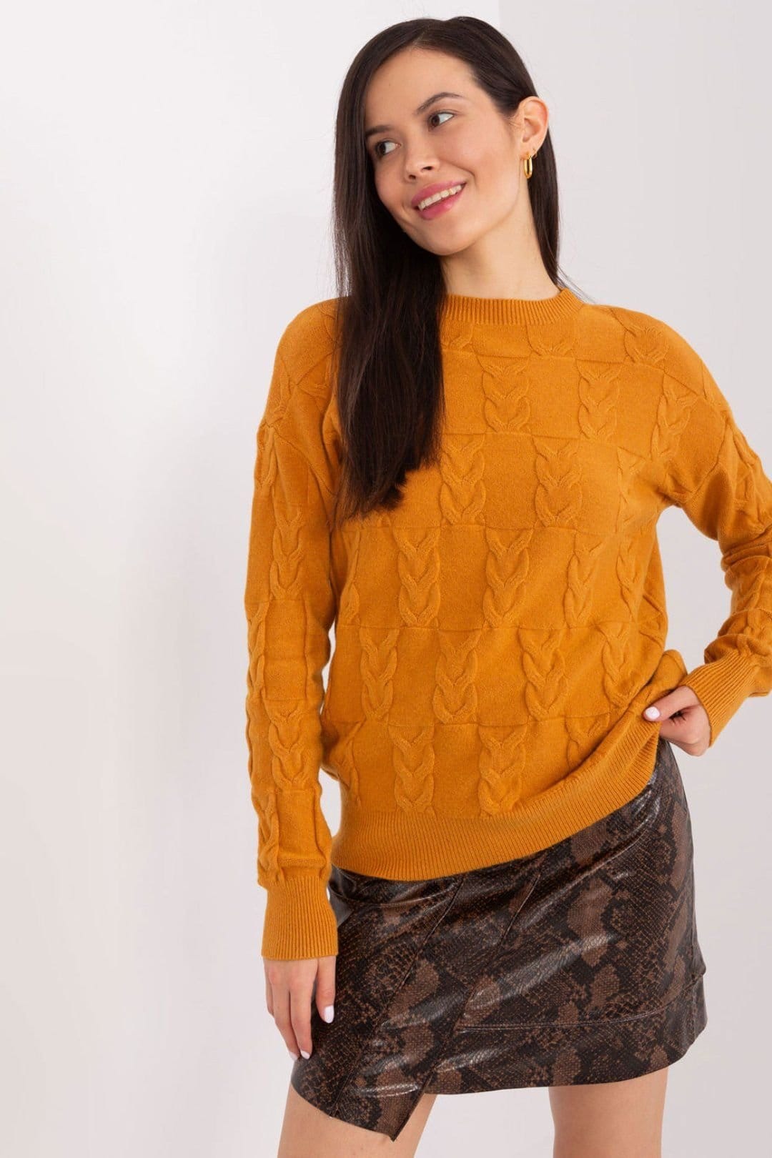 Love Lace Mustard Texture Knit Pullover Sweater