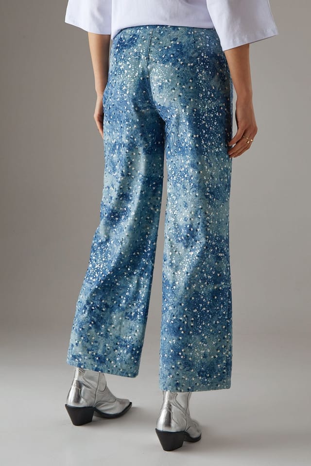 Warehouse Warehouse Women's Suedette Sequin Lace Up Trouser in Denim-Blue - 3