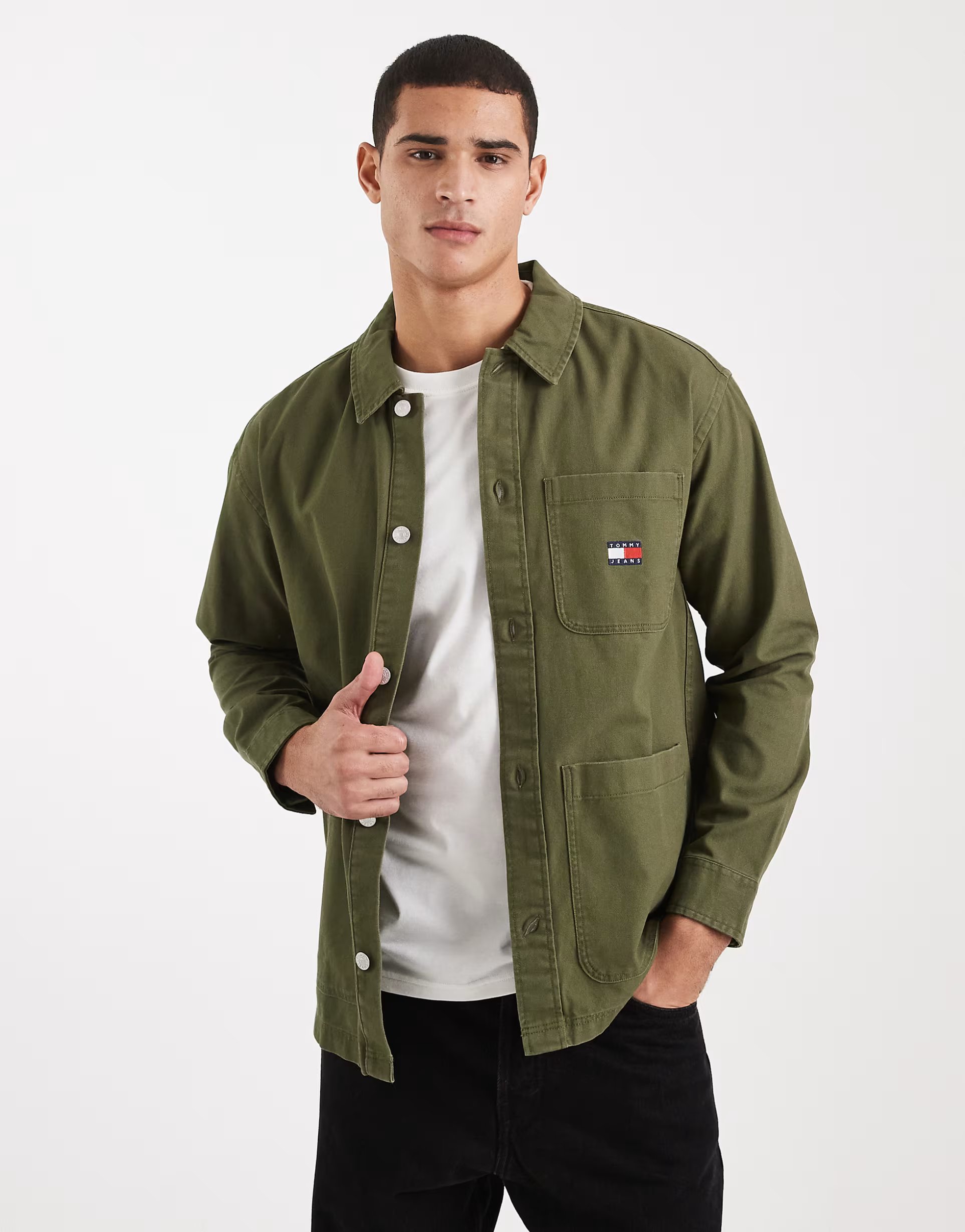 ASOS Tommy Jeans pocket logo overshirt in green - 1