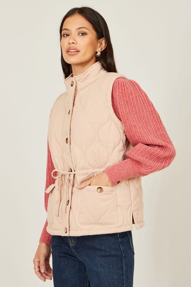 Yumi Yumi Women's Beige Quilted Utility Gilet in Taupe - 2