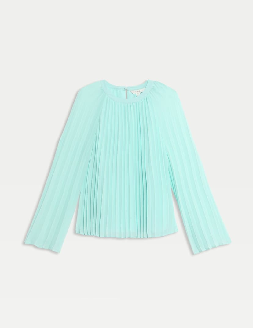 Marks & Spencer M&S Plisse Blouse Light Aqua - 1