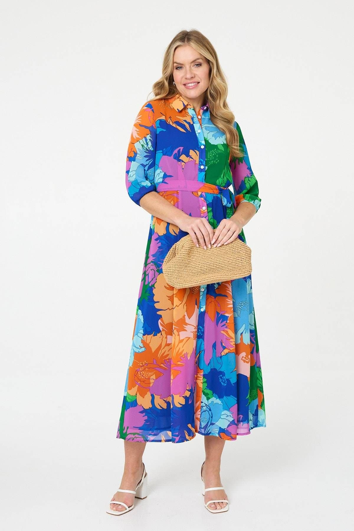 Izabel London Izabel London Women's Abstract Floral 3/4 Sleeve Maxi Dress