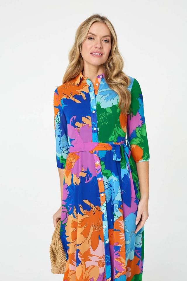 Izabel London Izabel London Women's Abstract Floral 3/4 Sleeve Maxi Dress - 3