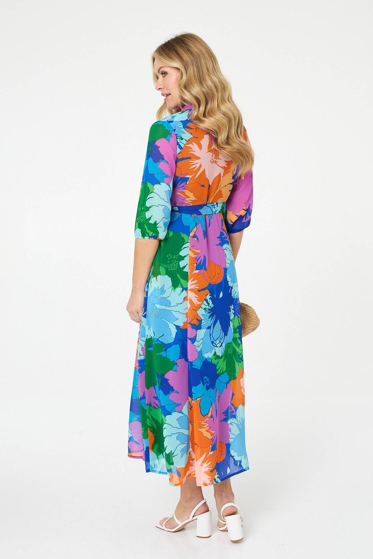 Izabel London Izabel London Women's Abstract Floral 3/4 Sleeve Maxi Dress - 4