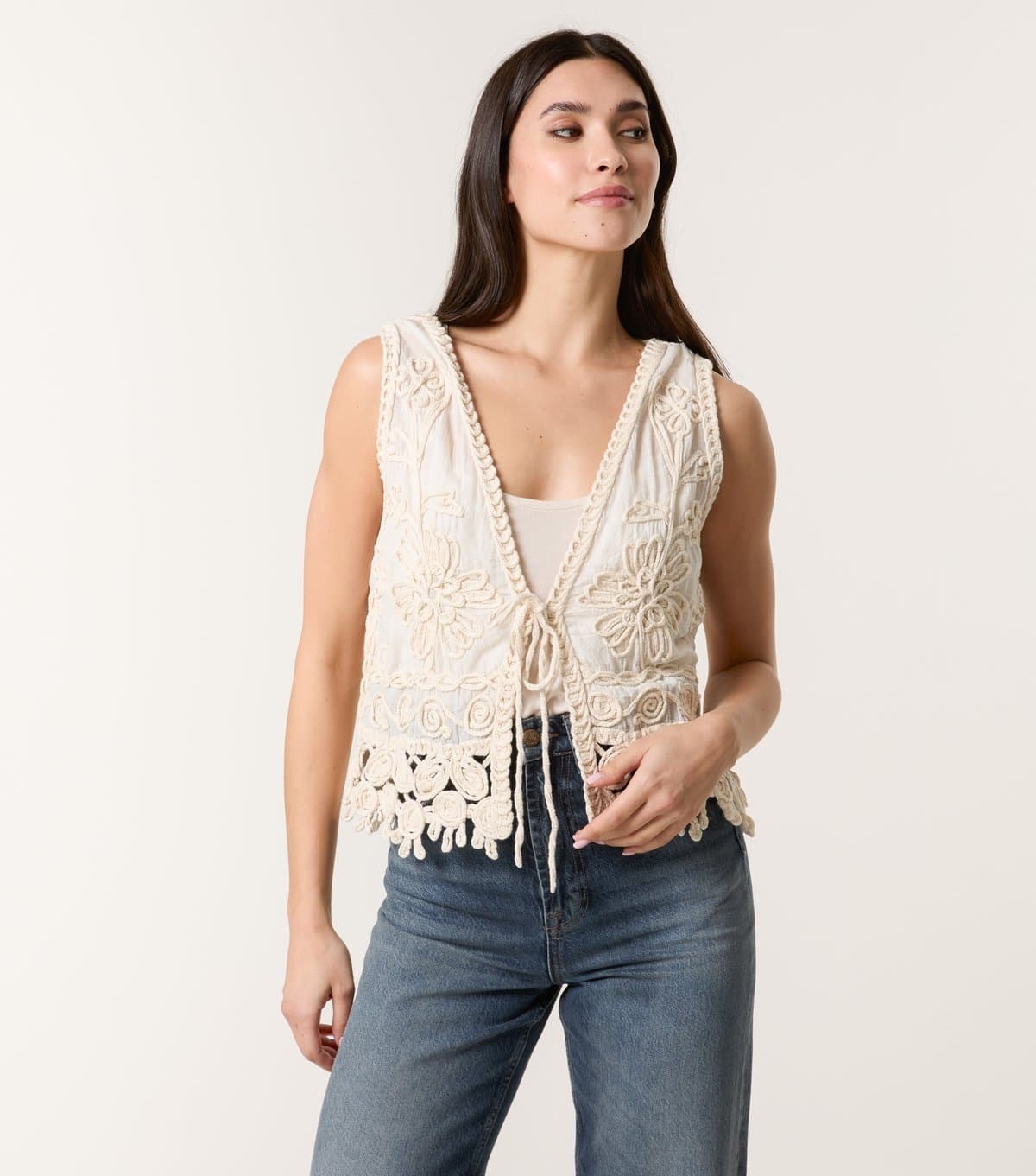 Blue Vanilla Women's Stone Crochet Knit Vest Blue Vanilla New Look