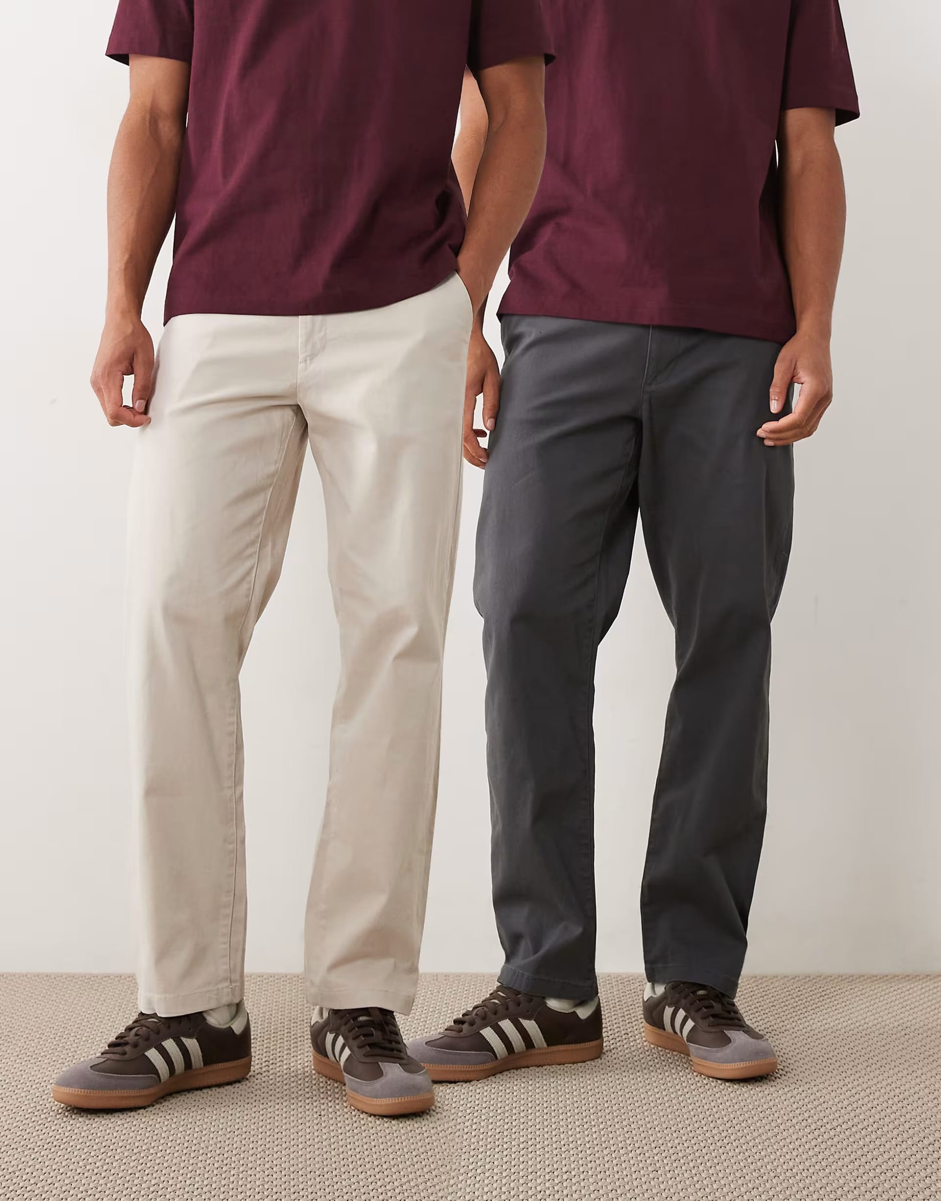 ASOS DESIGN Charcoal & Stone Straight Chinos 2-Pack