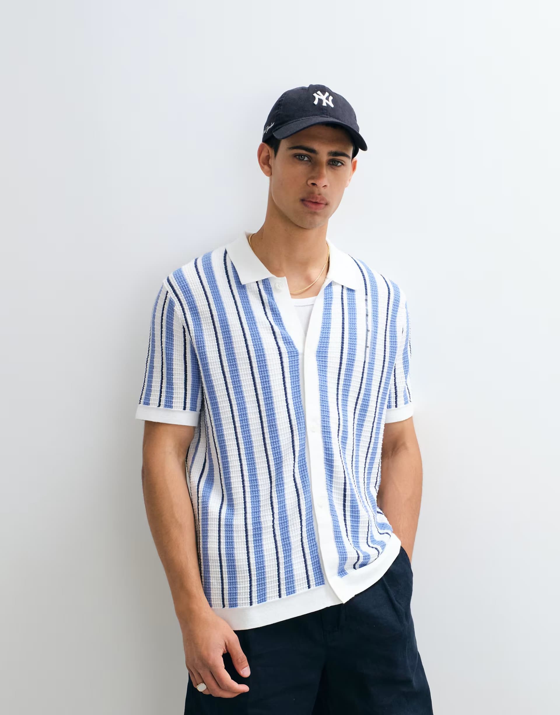 ASOS GAP boxy button through polo shirt in blue stripe