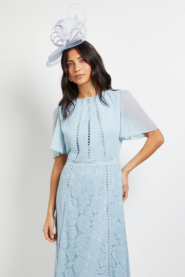 Wallis Wallis Women's Chiffon Lace Insert Midi Dress in Blue - 2