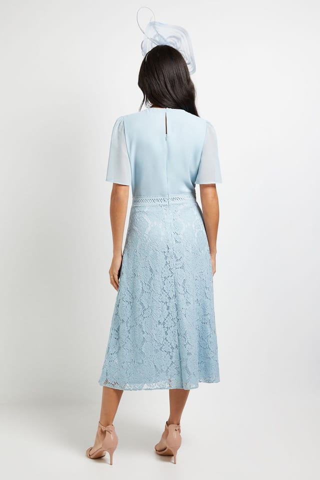 Wallis Wallis Women's Chiffon Lace Insert Midi Dress in Blue - 3