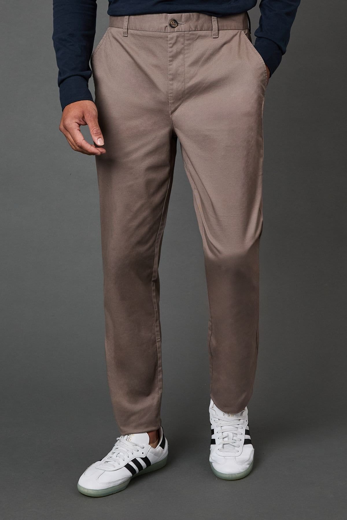 Burton Men's Taupe Slim Fit Chino Trousers
