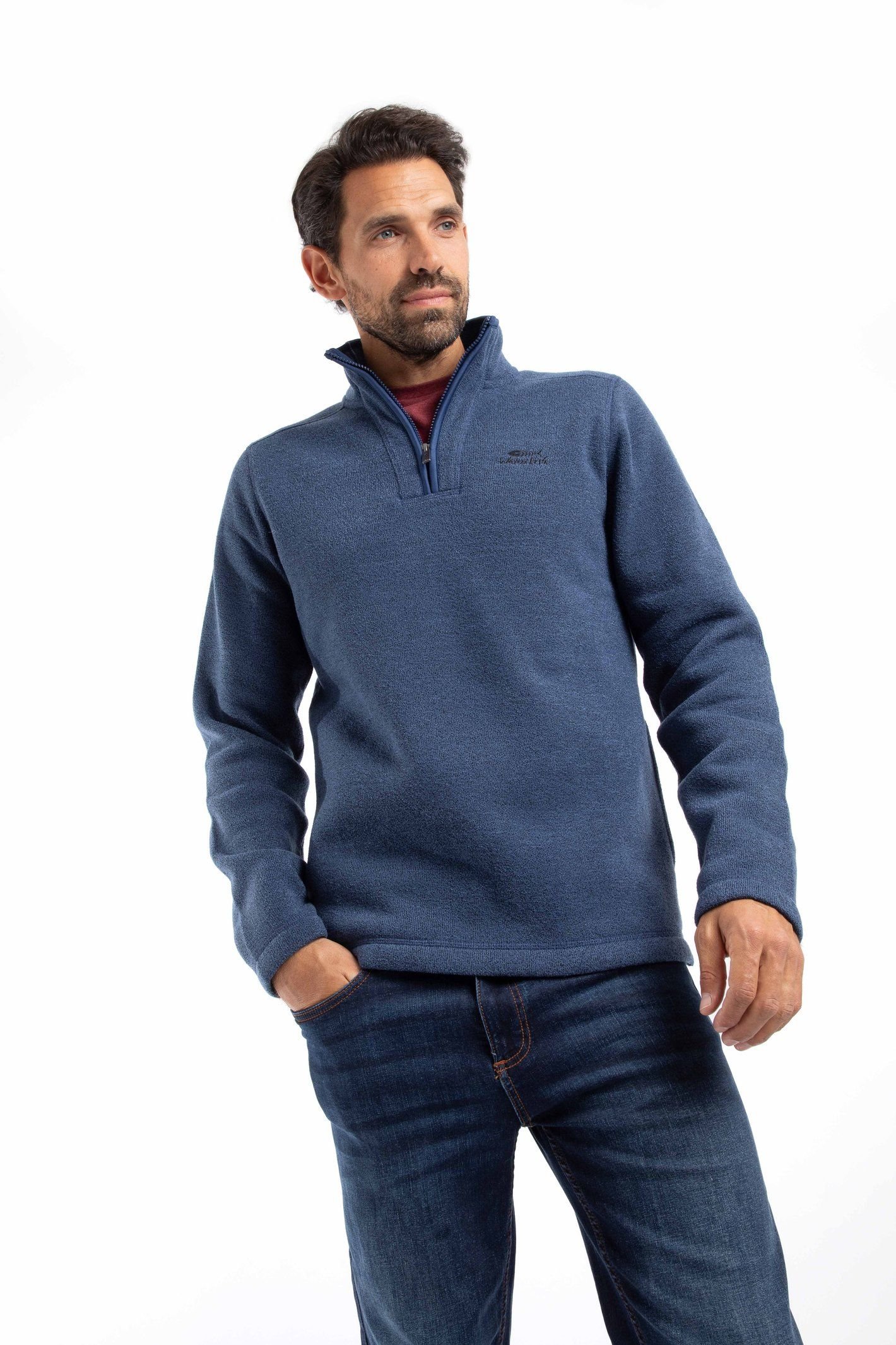 Weird Fish Weird Fish Men's Stowe 1/4 Zip Soft Knit Fleece in Dark Indigo - 2