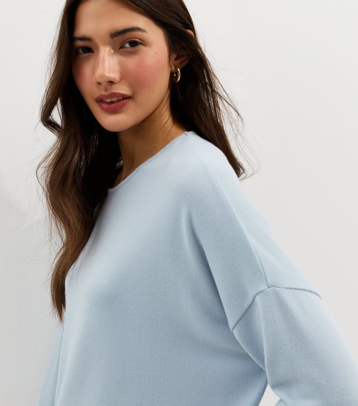 New Look Women's Blue Soft Touch Slouchy Cropped Sleeve T-Shirt New Look