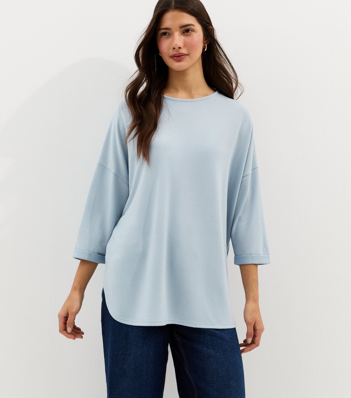 New Look Women's Blue Soft Touch Slouchy Cropped Sleeve T-Shirt New Look - 2