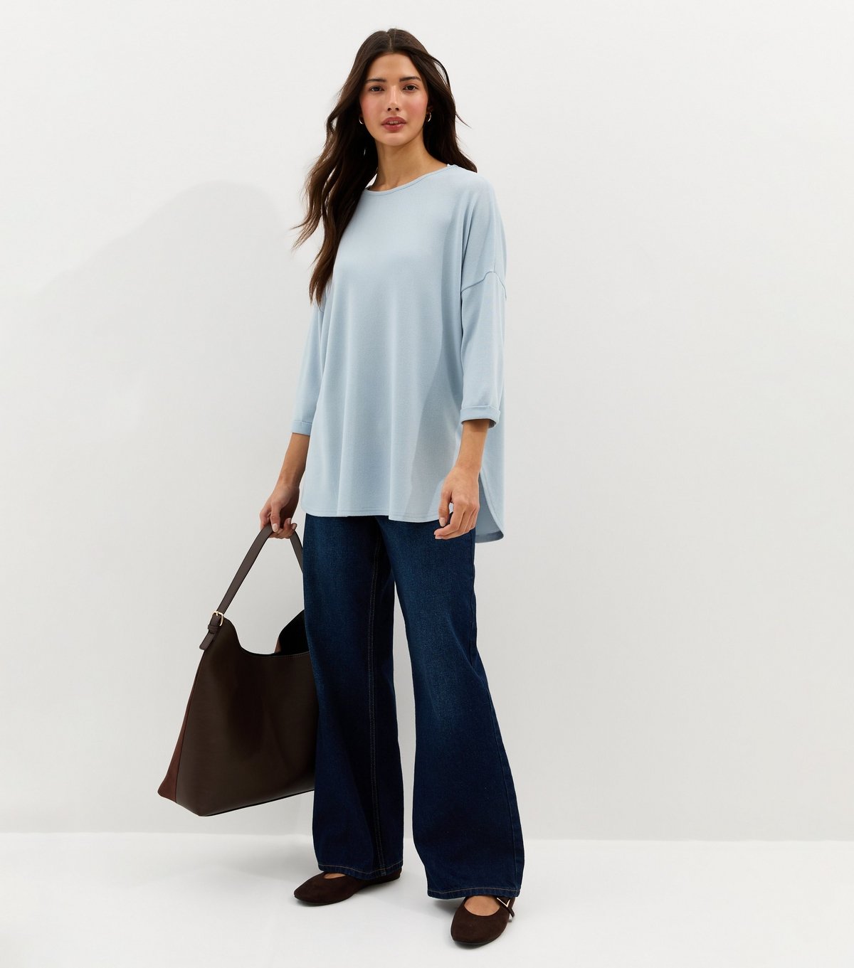 New Look Women's Blue Soft Touch Slouchy Cropped Sleeve T-Shirt New Look - 3