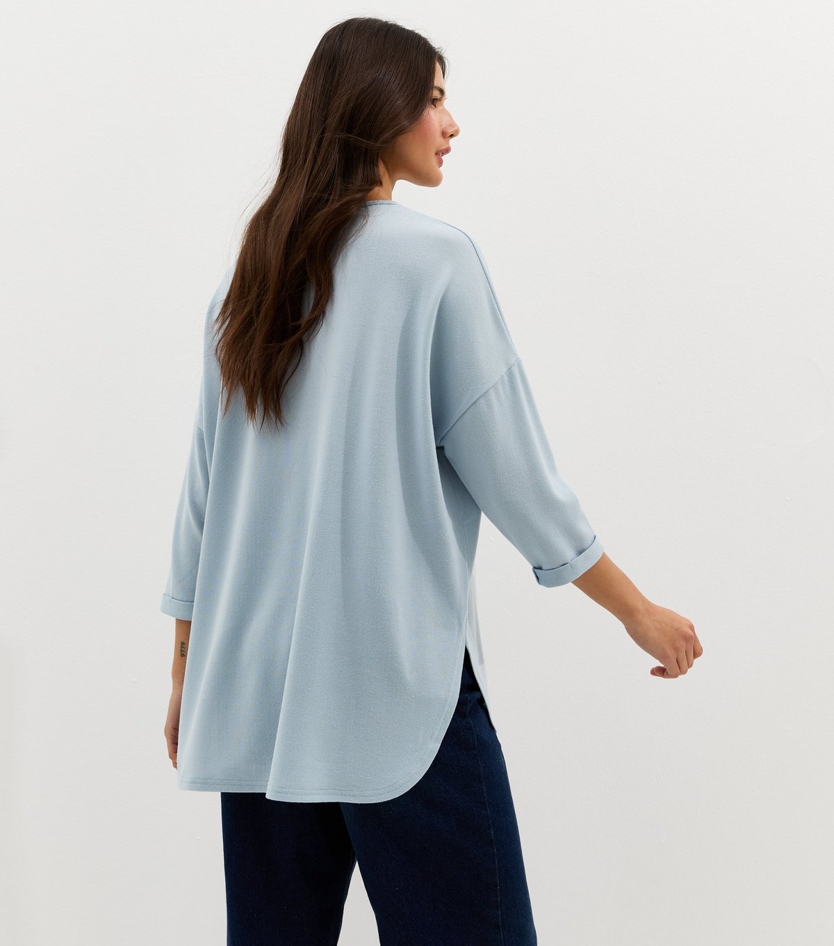 New Look Women's Blue Soft Touch Slouchy Cropped Sleeve T-Shirt New Look - 4