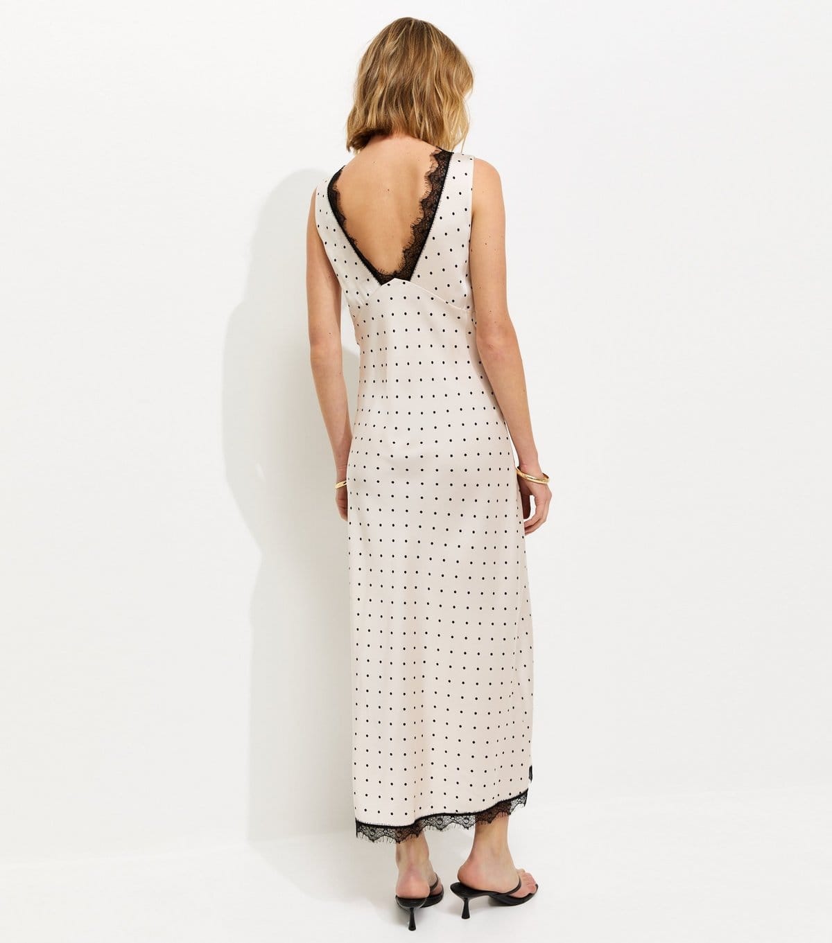 New Look Women's Cream Polka Dot Satin Lace Trim Midi Dress New Look - 4
