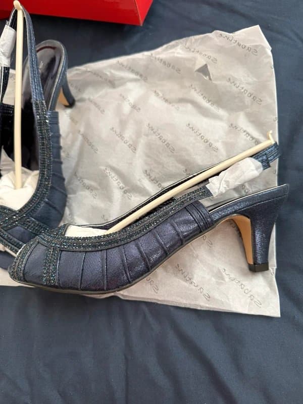 sabatine Women’s Navy Blue Sabatine Slingback Peep Toe Kitten Heels UK Size 5 EU 38