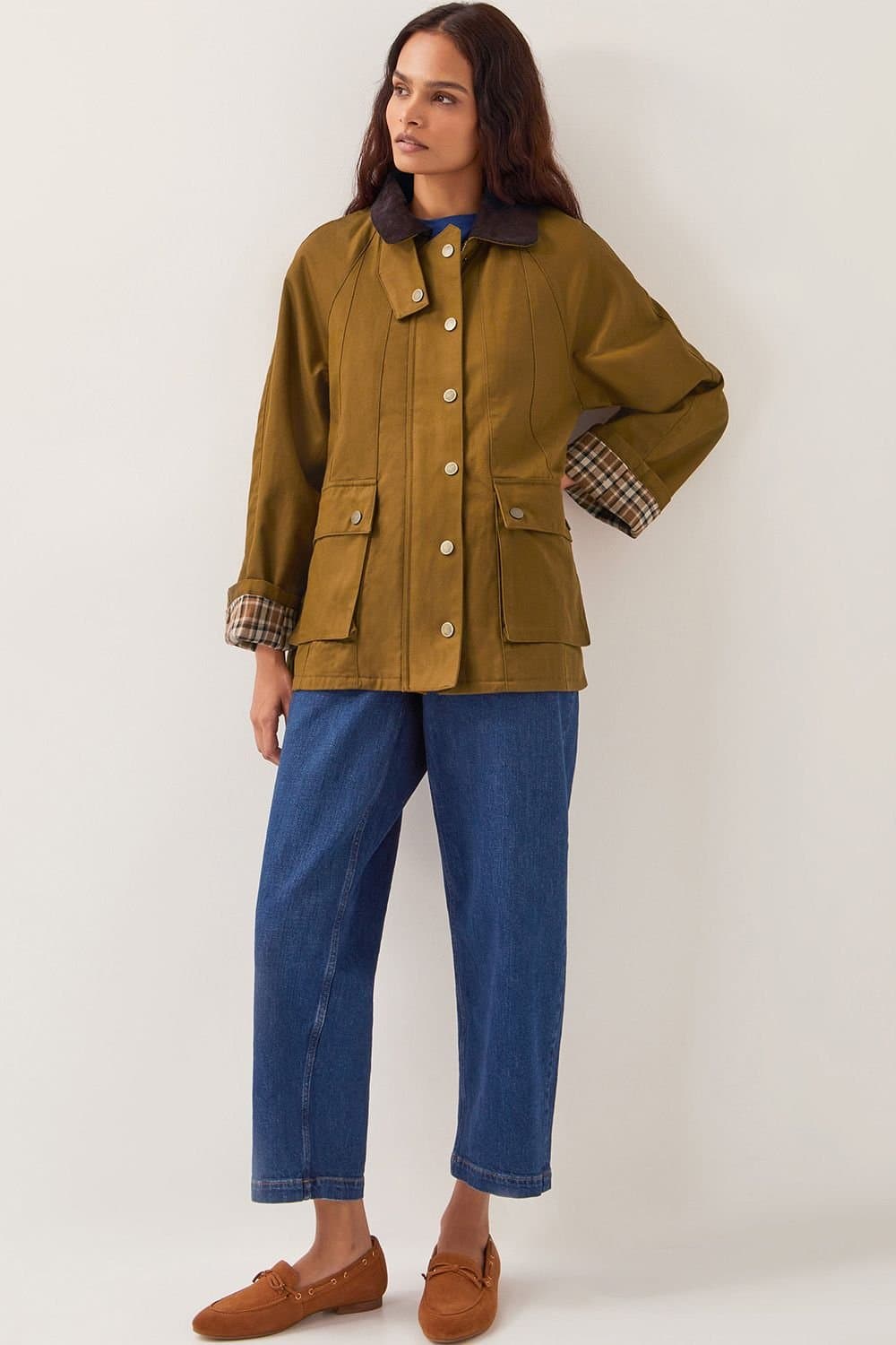 Monsoon Monsoon Women's Rosie Corduroy Collar Barn Jacket Gold in Olive