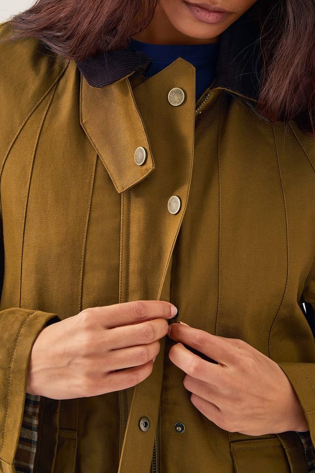 Monsoon Monsoon Women's Rosie Corduroy Collar Barn Jacket Gold in Olive - 2