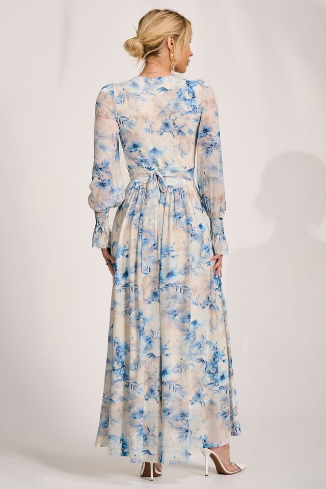 Jolie Moi Jolie Moi Women's Long Sleeve V Neck Mesh Maxi Dress - 2